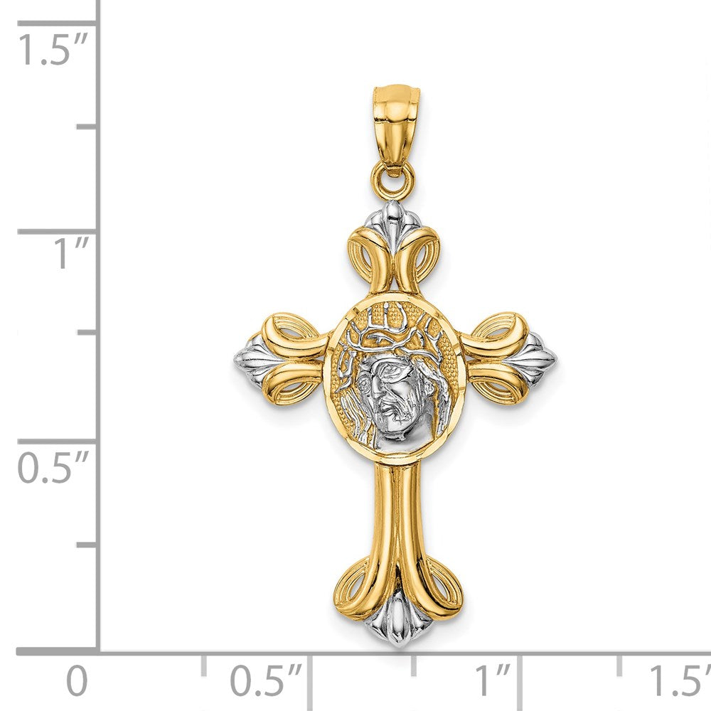14K Gelb- und Rhodiumgold mit Weißrhodium Jesus-Kreuz-Anhänger