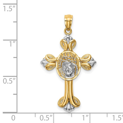 14K Gelb- und Rhodiumgold mit Weißrhodium Jesus-Kreuz-Anhänger
