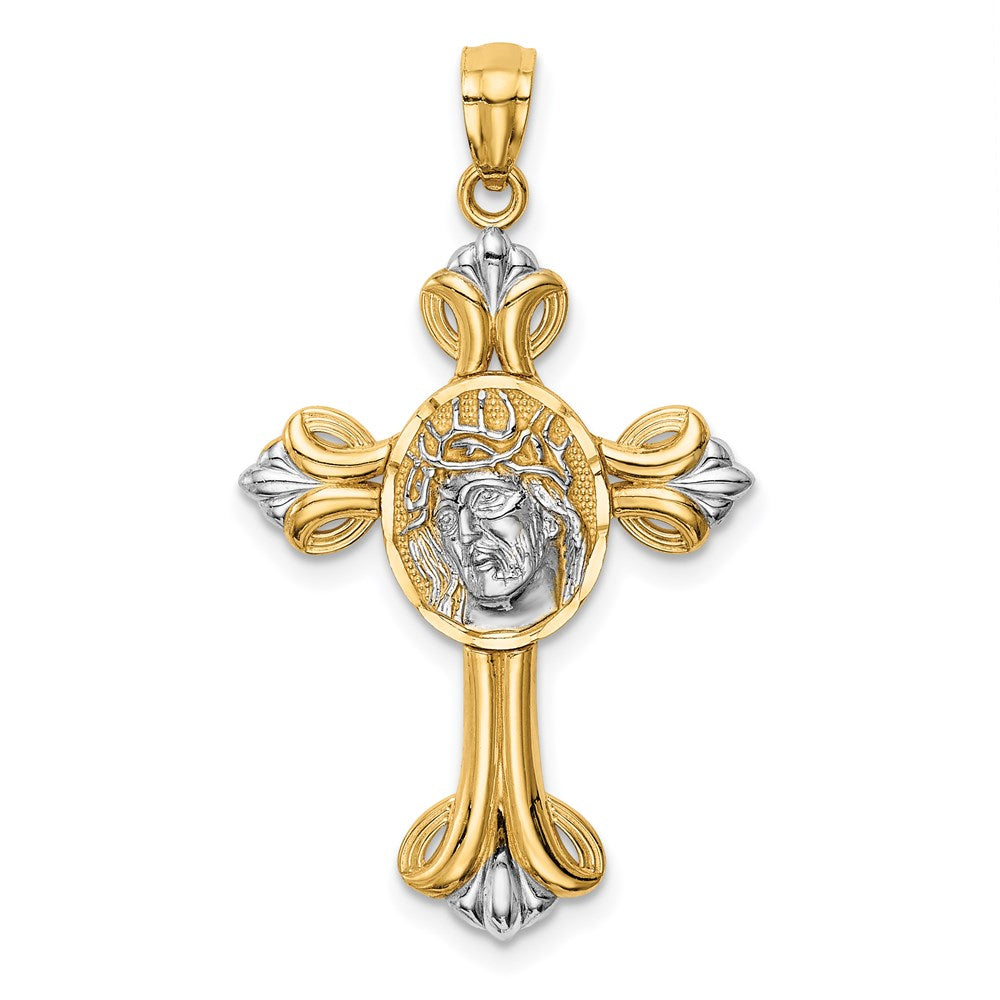 14K Gelb- und Rhodiumgold mit Weißrhodium Jesus-Kreuz-Anhänger