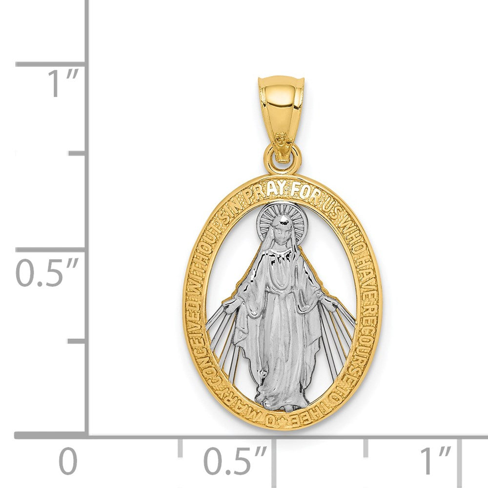14K Gelb & Rhodium Weiß Poliert Wundertätig Medaille Anhänger