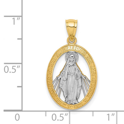 14K Gelb & Rhodium Weiß Poliert Wundertätig Medaille Anhänger