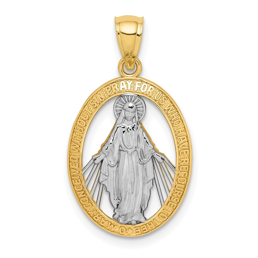 14K Gelb & Rhodium Weiß Poliert Wundertätig Medaille Anhänger