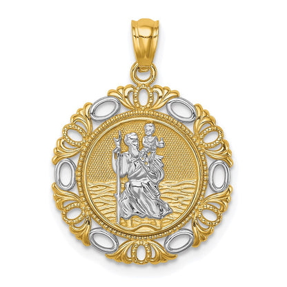 14K Gelb & Rhodium Gold mit Rhodium St. Christopher Medaille