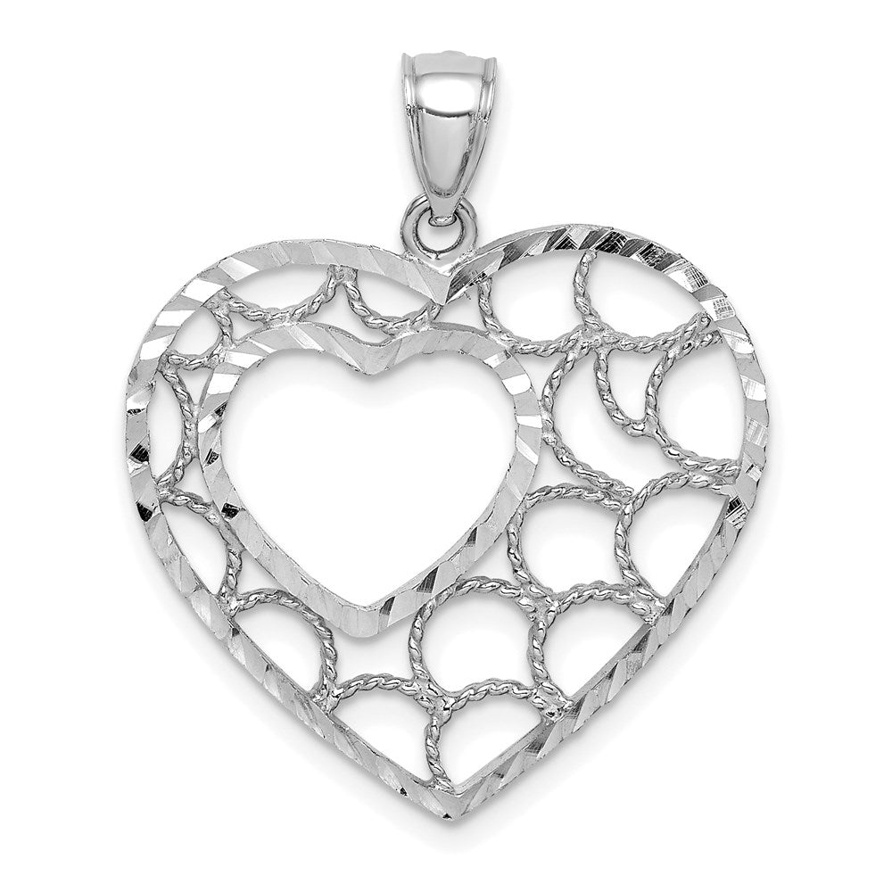 14K Weißgold Herzanhänger, diamantgeschliffen