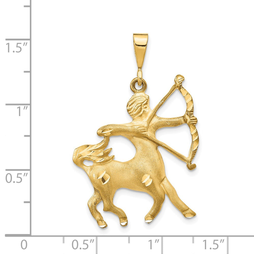 14 Karat Gelbgold Satin Diamantschliff-Sternzeichen-Anhänger Schütze