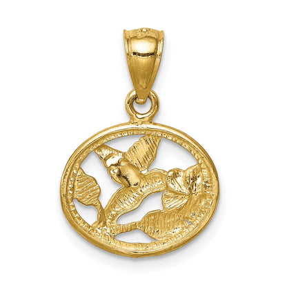 14K Gelbgold Diamantiert Gebürstet Hummingbird Anhänger