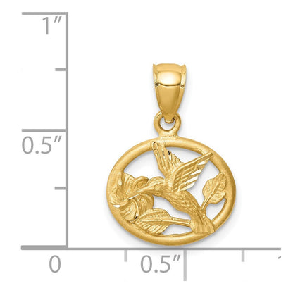 14K Gelbgold Diamantiert Gebürstet Hummingbird Anhänger