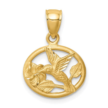 14K Gelbgold Diamantiert Gebürstet Hummingbird Anhänger