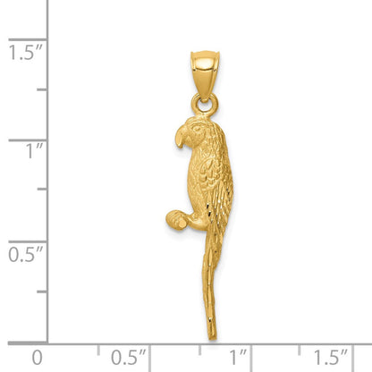 14K Gelbgold Diamantgeschliffener Gebürsteter Papagei-Anhänger