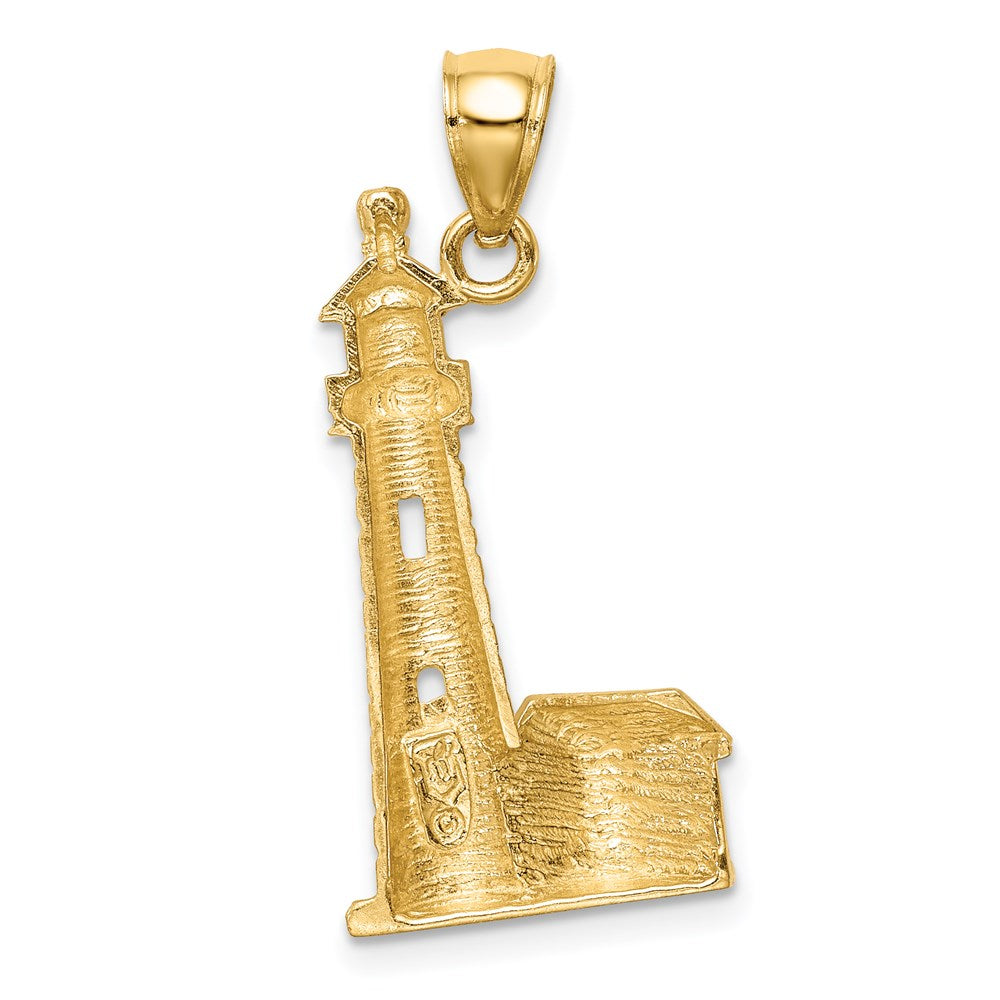 14 Karat Gelbgold Leuchtturm-Anhänger, mattiert und diamantiert