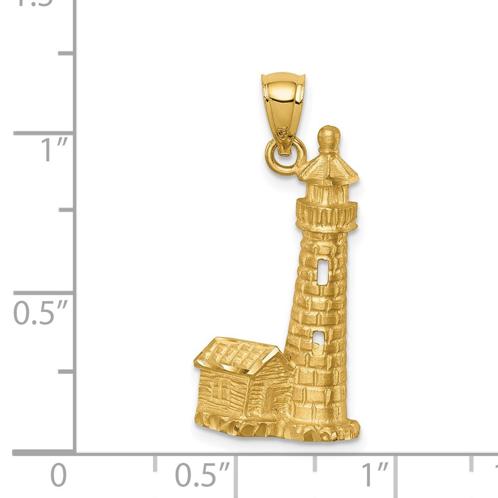 14 Karat Gelbgold Leuchtturm-Anhänger, mattiert und diamantiert