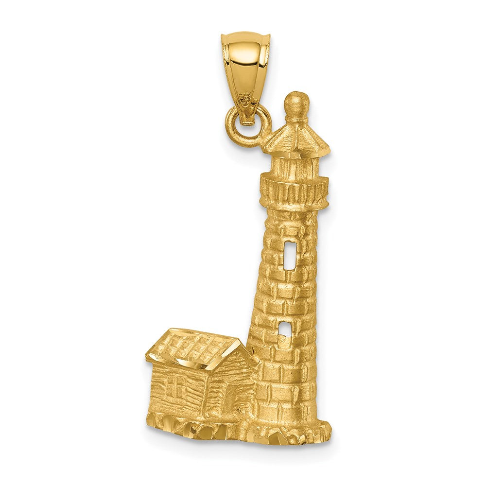 14 Karat Gelbgold Leuchtturm-Anhänger, mattiert und diamantiert
