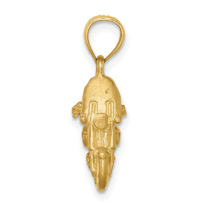14K Gelbgold Gebürsteter Diamantgeschliffener 3D-Motorrad-Anhänger