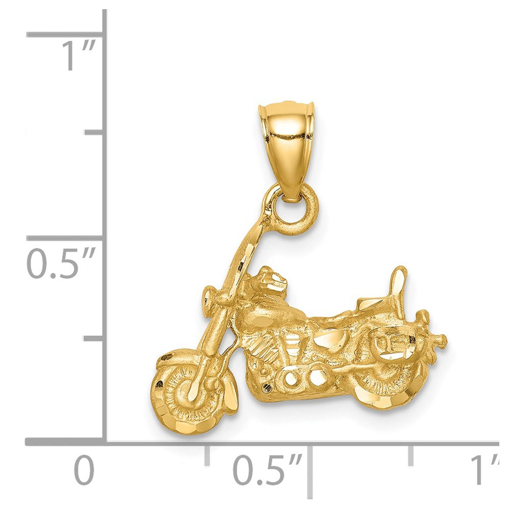 14K Gelbgold Gebürsteter Diamantgeschliffener 3D-Motorrad-Anhänger