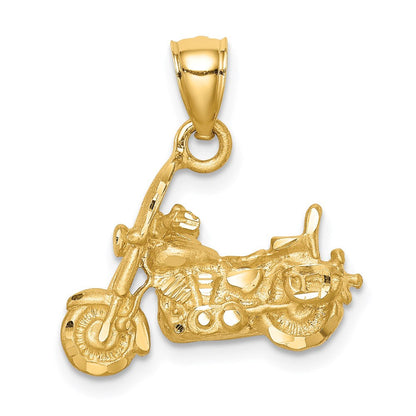 14K Gelbgold Gebürsteter Diamantgeschliffener 3D-Motorrad-Anhänger