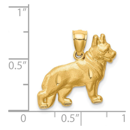 14K Gelbgold Schäferhund-Anhänger mit Diamantschliff