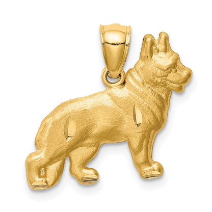 14K Gelbgold Schäferhund-Anhänger mit Diamantschliff