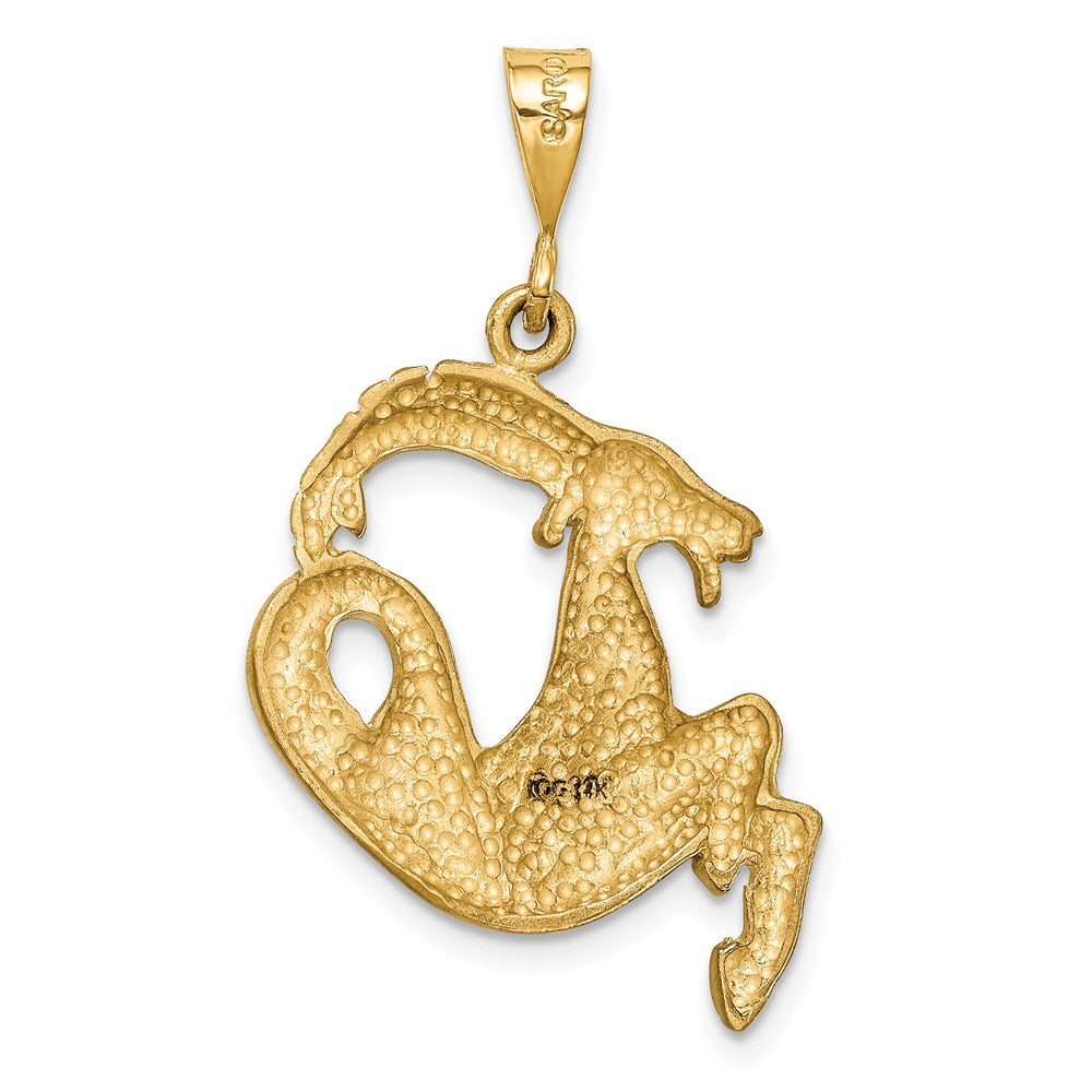 14 K Gelbgold Capricorn Sternzeichen-Charm, satiniert, diamantiert