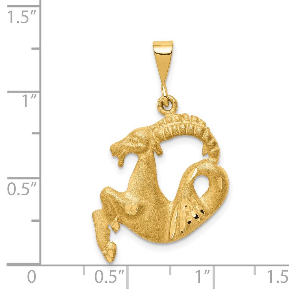 14 K Gelbgold Capricorn Sternzeichen-Charm, satiniert, diamantiert