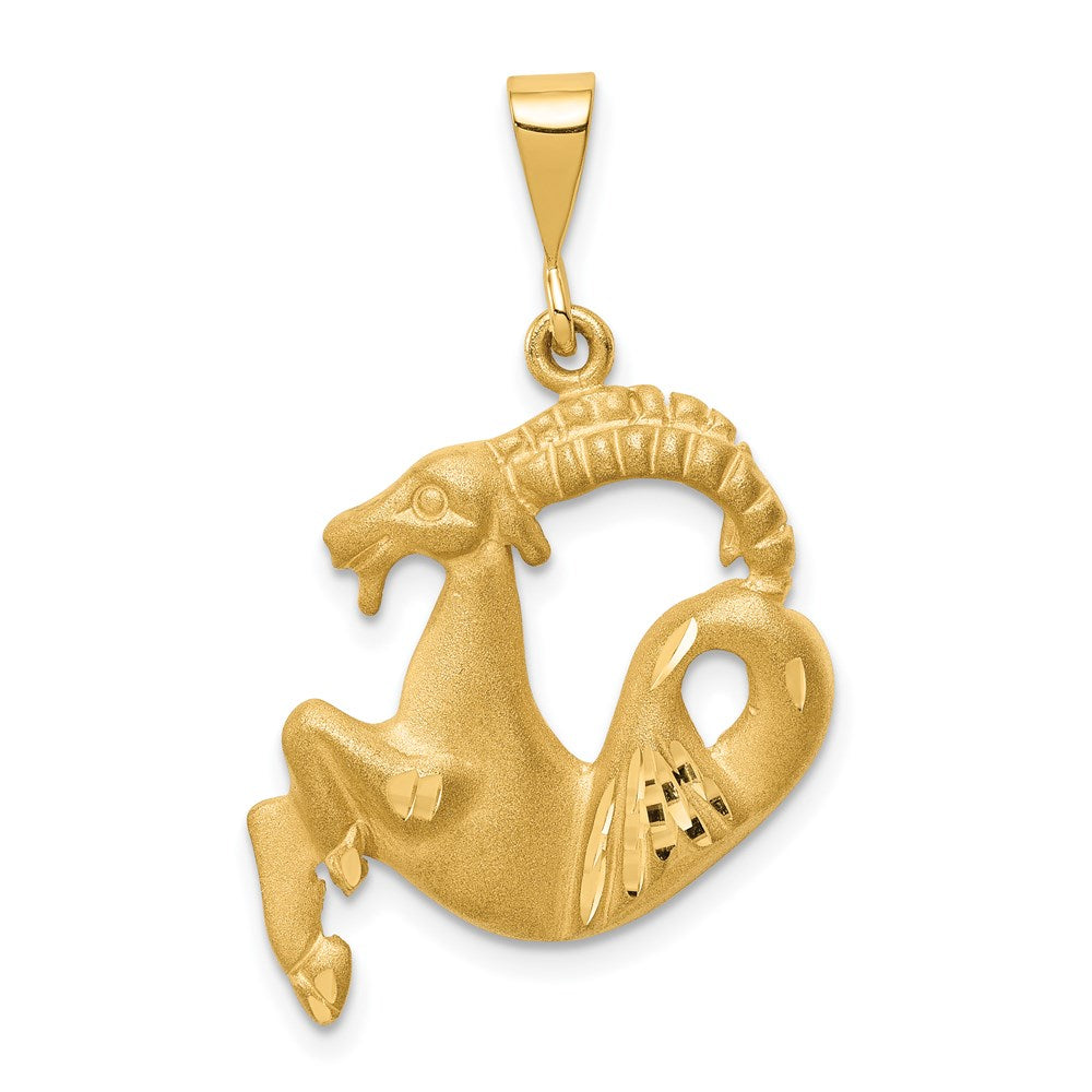 14 K Gelbgold Capricorn Sternzeichen-Charm, satiniert, diamantiert