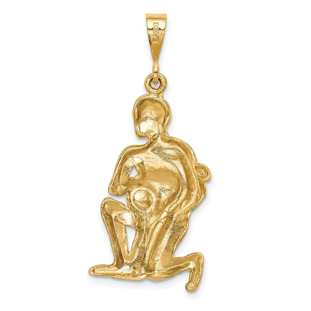 14 Karat Gelbgold Charm mit satinierter, diamantgeschliffener Wassermann-Sternzeichen-Gravur