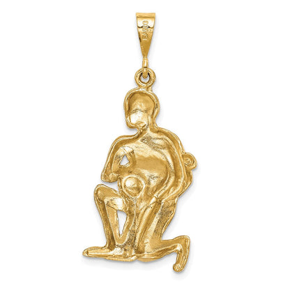 14 Karat Gelbgold Charm mit satinierter, diamantgeschliffener Wassermann-Sternzeichen-Gravur