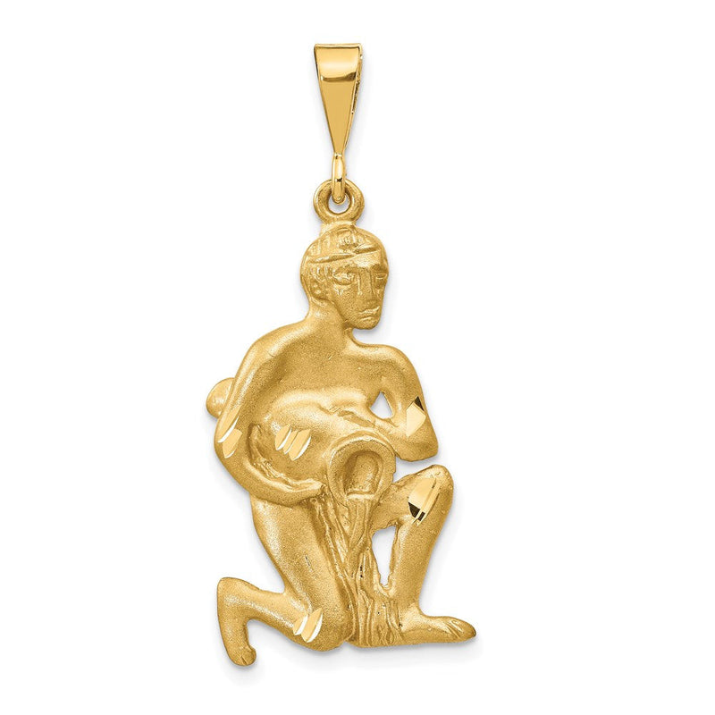 14 Karat Gelbgold Charm mit satinierter, diamantgeschliffener Wassermann-Sternzeichen-Gravur
