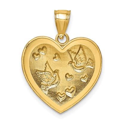 14K Gelbgold Herz-Anhänger mit Tauben & Herzen, diamantiert und strukturiert