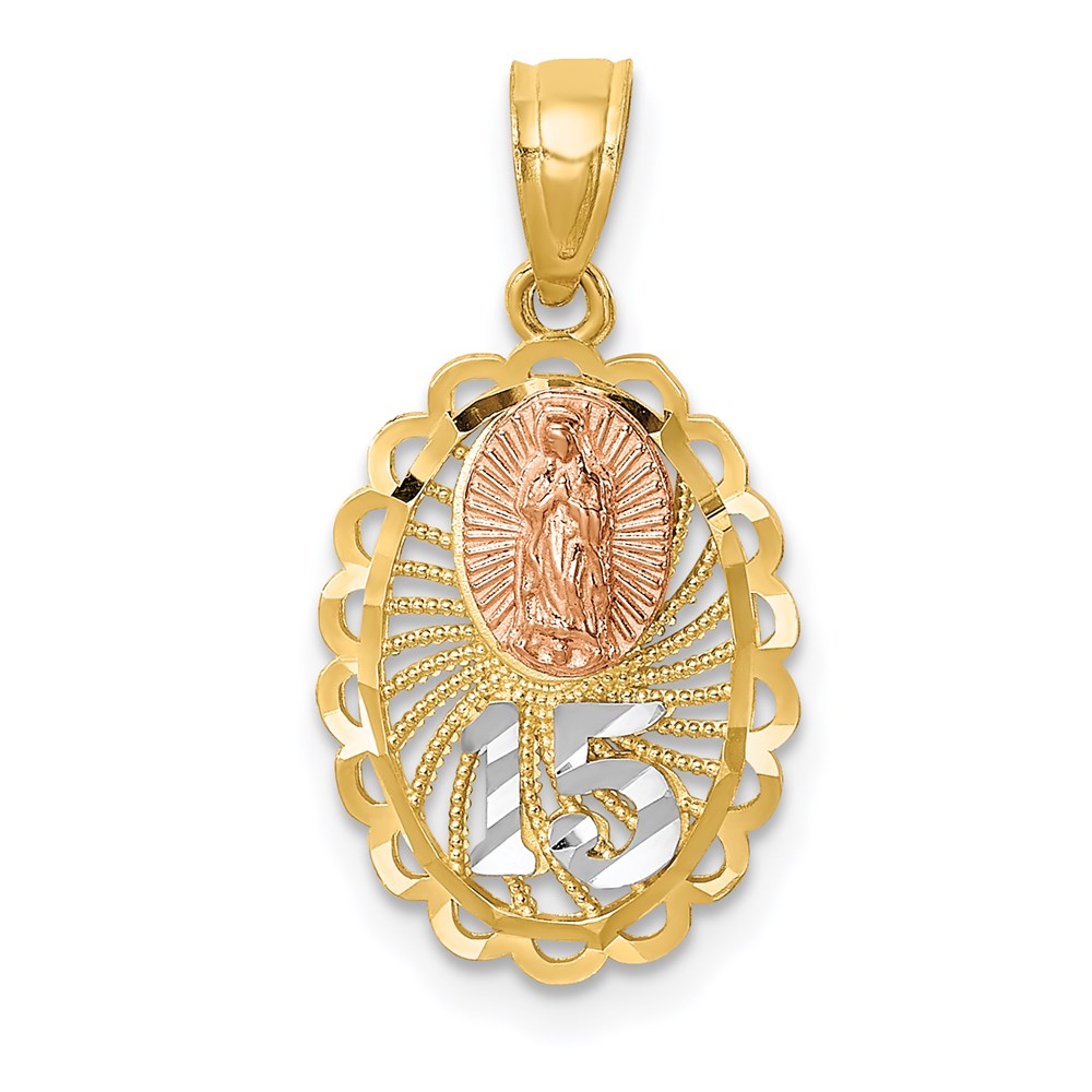 14K Bicolor mit Weiß Rhodium Damen Of Guadalupe 15 Anhänger