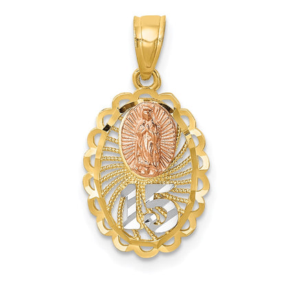 14K Bicolor mit Weiß Rhodium Damen Of Guadalupe 15 Anhänger