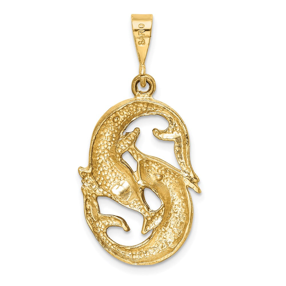 14K Gelbgold Satin-Diamantschliff Fische Sternzeichen-Charm