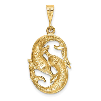 14K Gelbgold Satin-Diamantschliff Fische Sternzeichen-Charm