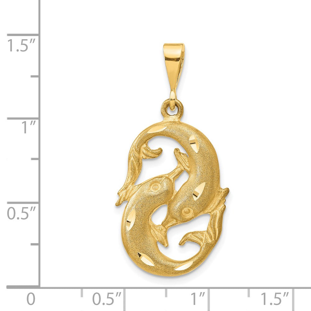 14K Gelbgold Satin-Diamantschliff Fische Sternzeichen-Charm