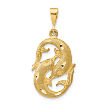 14K Gelbgold Satin-Diamantschliff Fische Sternzeichen-Charm