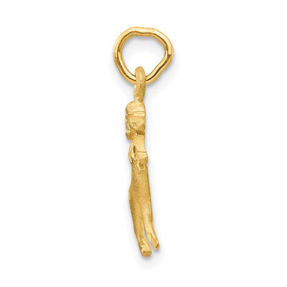 14K Gelbgold Satiniert Diamantiert Aries Tierkreis Charm