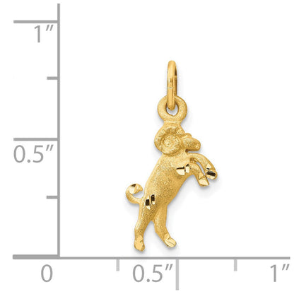 14K Gelbgold Satiniert Diamantiert Aries Tierkreis Charm