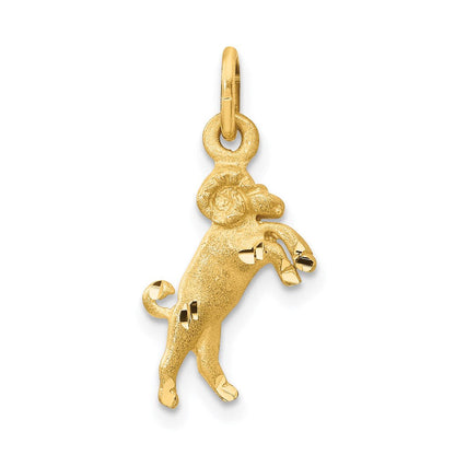 14K Gelbgold Satiniert Diamantiert Aries Tierkreis Charm