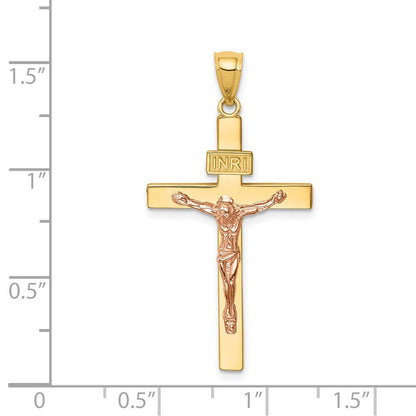 14K Bicolor-Gold INRI-Kruzifix-Anhänger