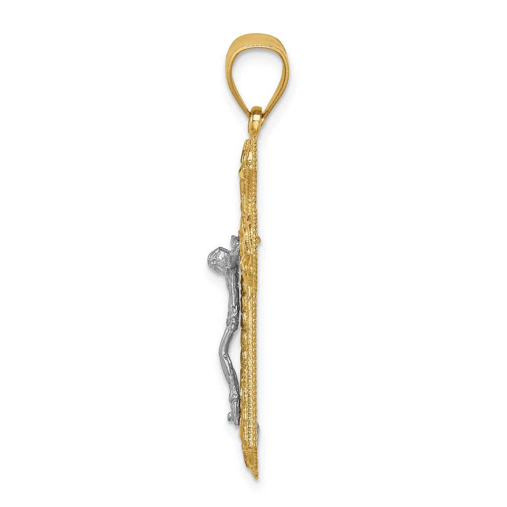 14K Bicolor-Gold diamantierter Kruzifix-Anhänger