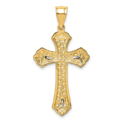 14K Bicolor-Gold diamantierter Kruzifix-Anhänger