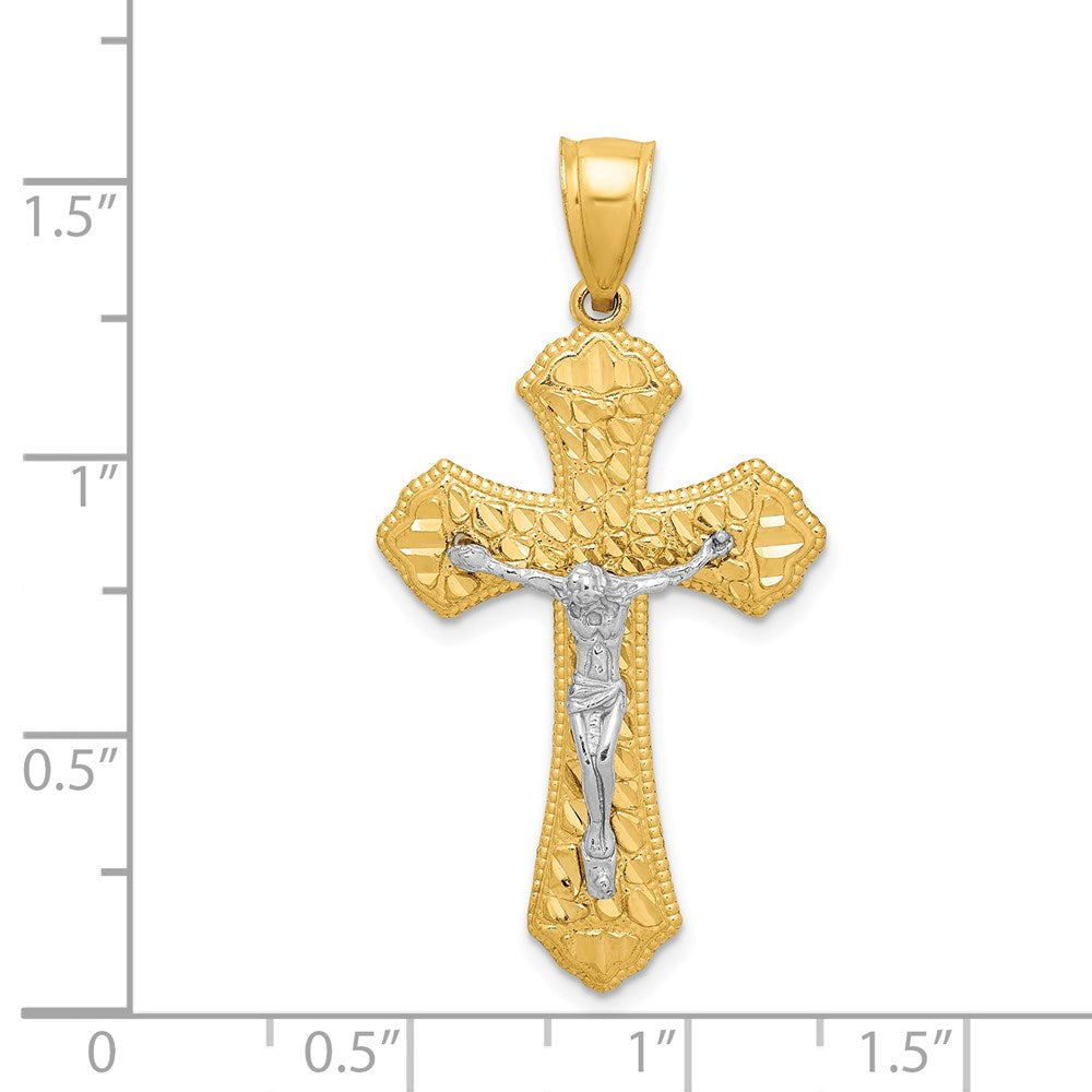 14K Bicolor-Gold diamantierter Kruzifix-Anhänger