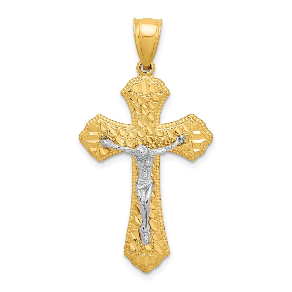 14K Bicolor-Gold diamantierter Kruzifix-Anhänger