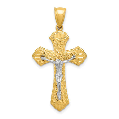 14K Bicolor-Gold diamantierter Kruzifix-Anhänger