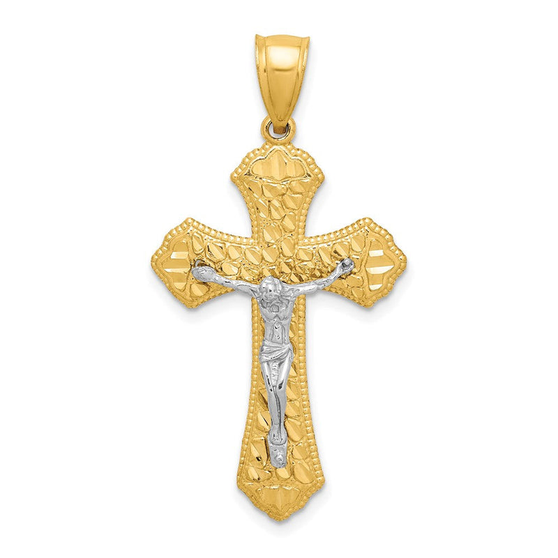 14K Bicolor-Gold diamantierter Kruzifix-Anhänger