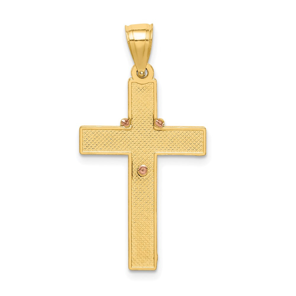 14K Bicolor Gold Kreuzanhänger mit Rosenkranz, Weißrhodiniert