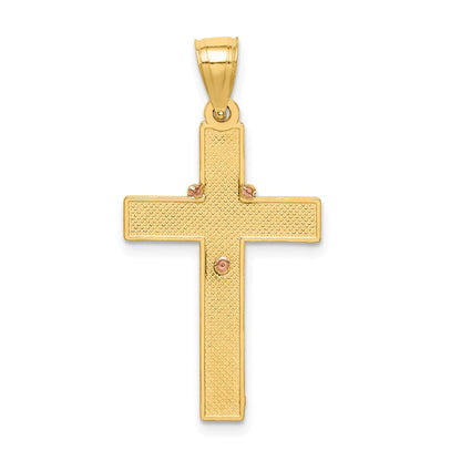14K Bicolor Gold Kreuzanhänger mit Rosenkranz, Weißrhodiniert