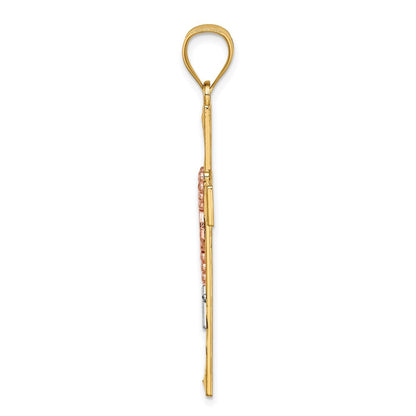 14K Bicolor-Gold Kreuzanhänger mit Weißrhodium und Rosenkranz
