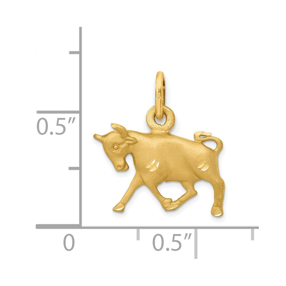 14K Gelbgold Satiniert Diamantiert Taurus Tierkreis Charm