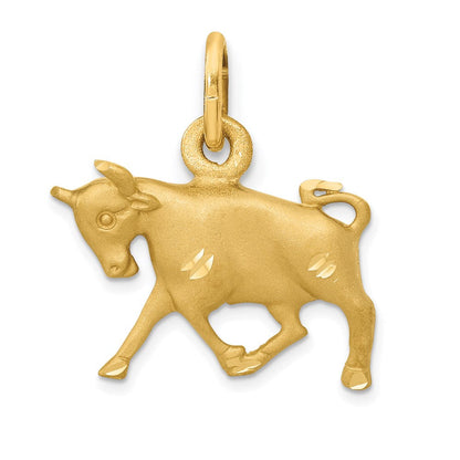 14K Gelbgold Satiniert Diamantiert Taurus Tierkreis Charm