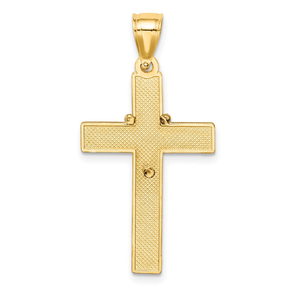 14K Gelb- und Rhodiumgold-Kreuzanhänger mit Rhodium und Rosenkranz
